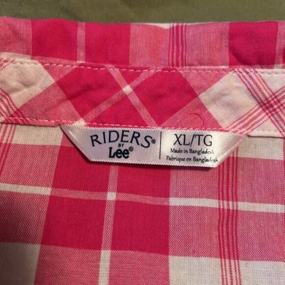 Lee Rider XL Bright Pink Plaid Short Sleeved Top Capped Sleeve - Picture 5 of 6